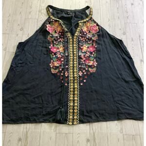 Andrée by Unit Women’s 1X Blue Embroidered Floral Halter Tank Top Boho Festival